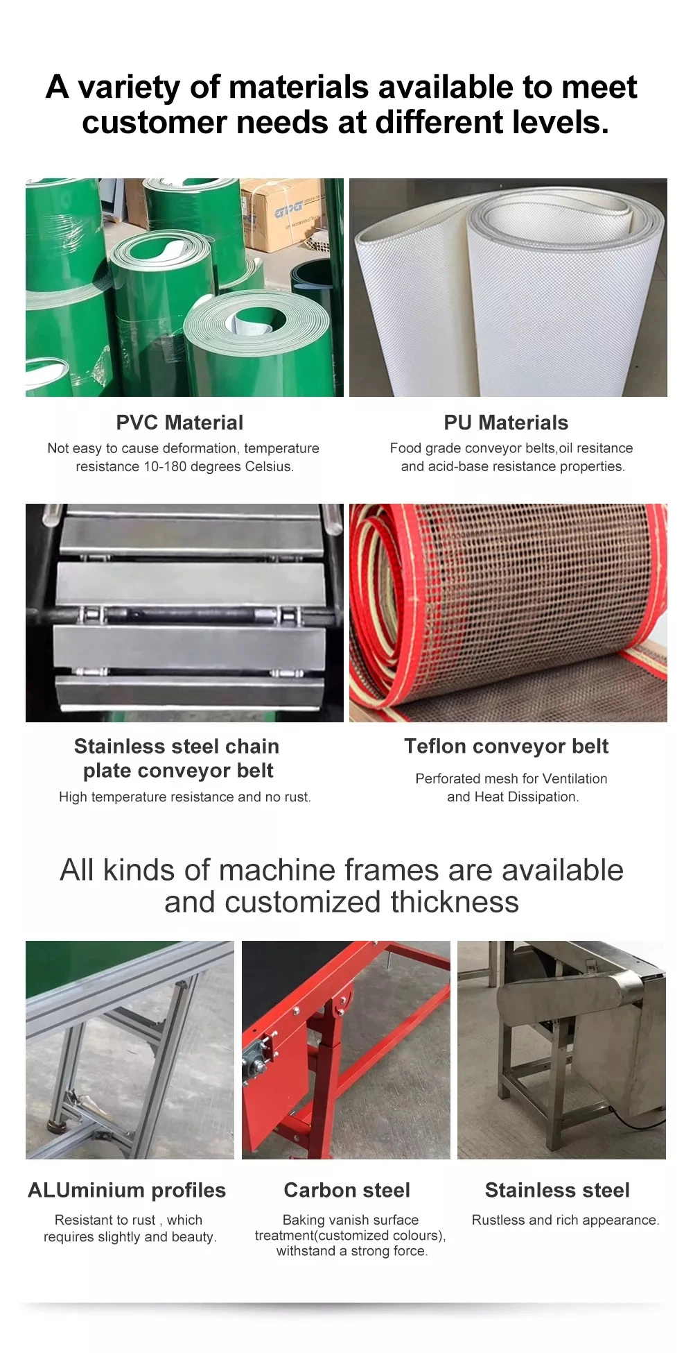 Customized Heat and Oil Resistant Food Grade PVC Belt Conveyor